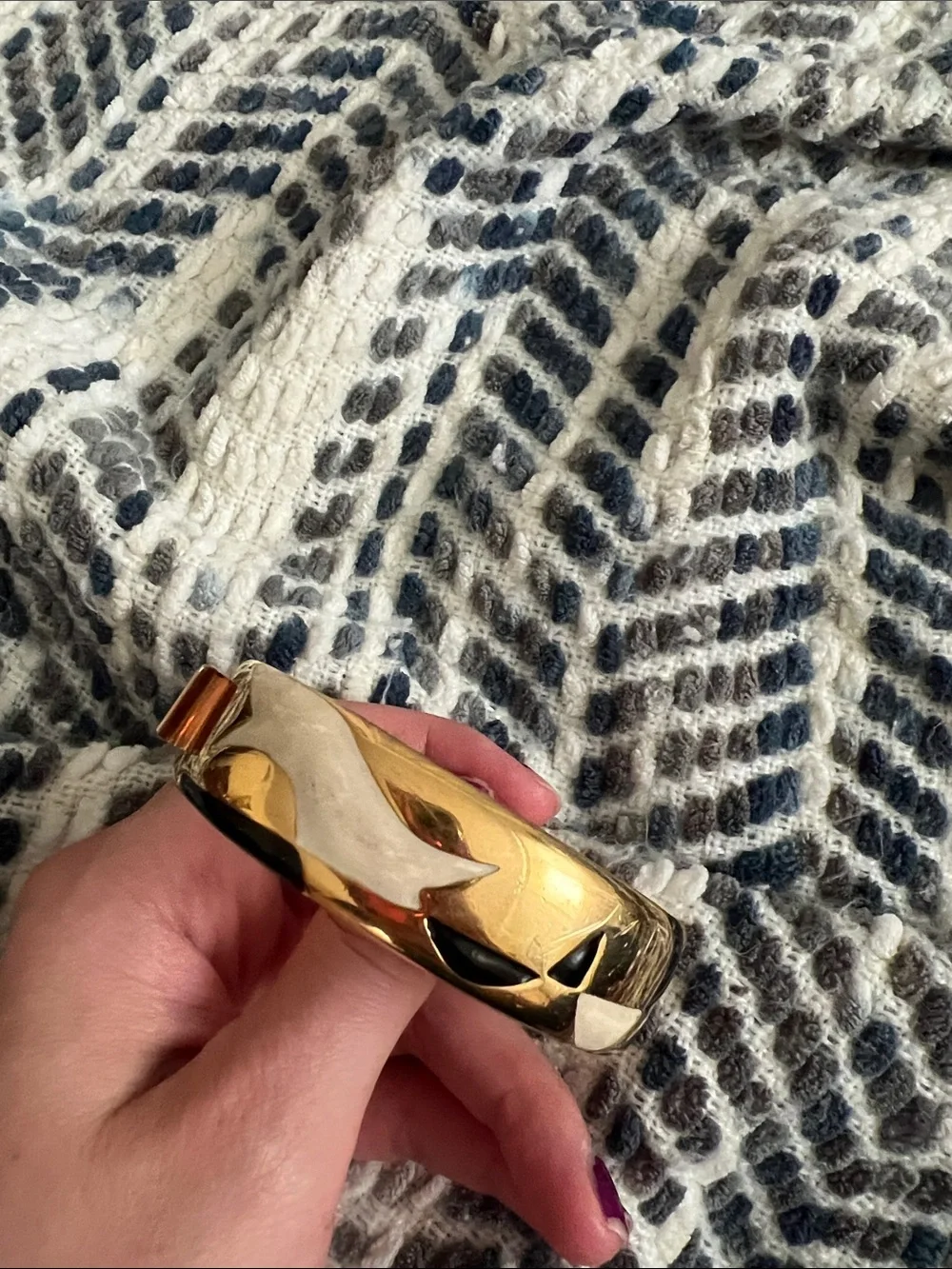 Vintage Monet Gold-tone Bracelet with Black and Cream Enamel Inlay